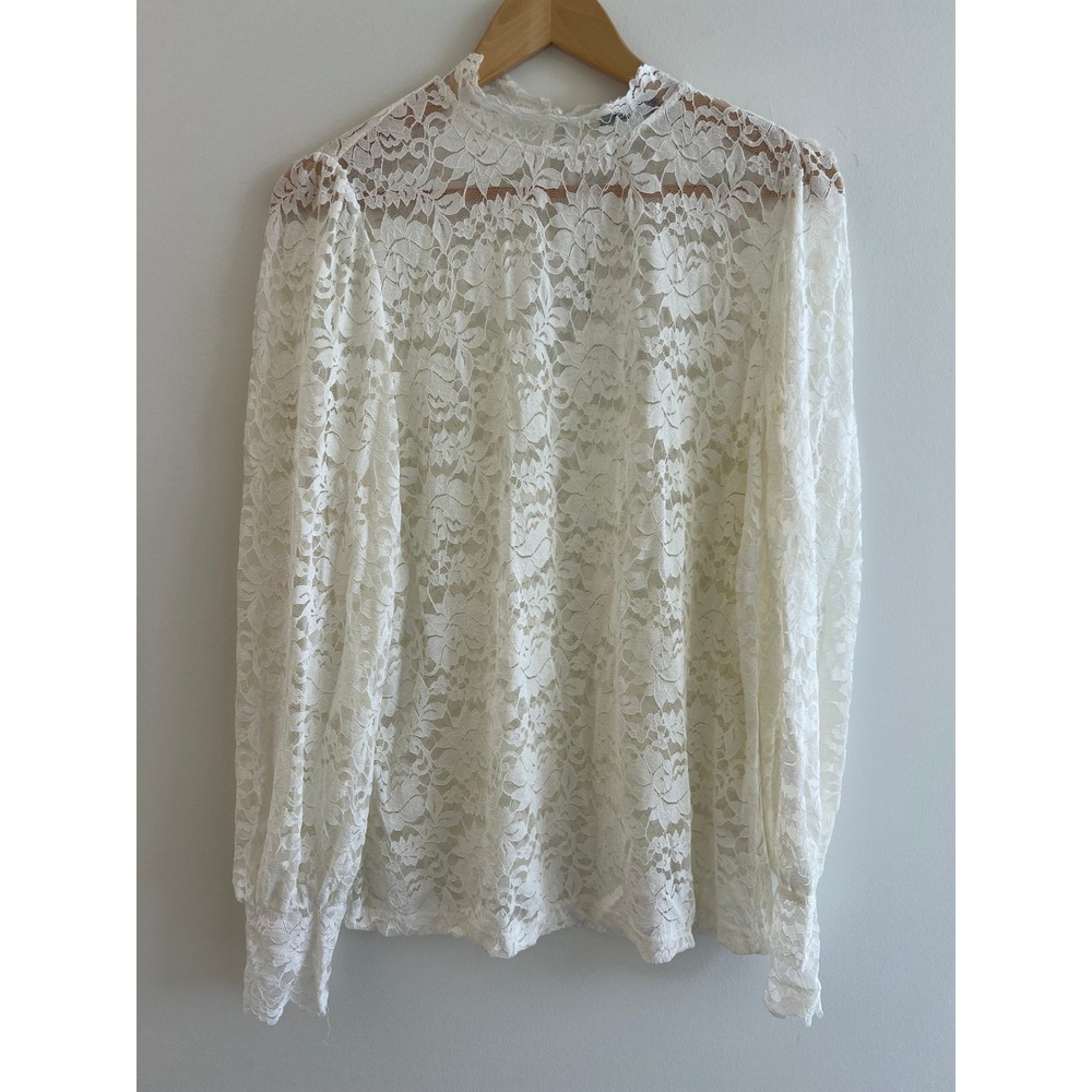 NWT Ivory Lace Mock Neck Sheer Blouse S Coquette Romantic Cottagecore Top